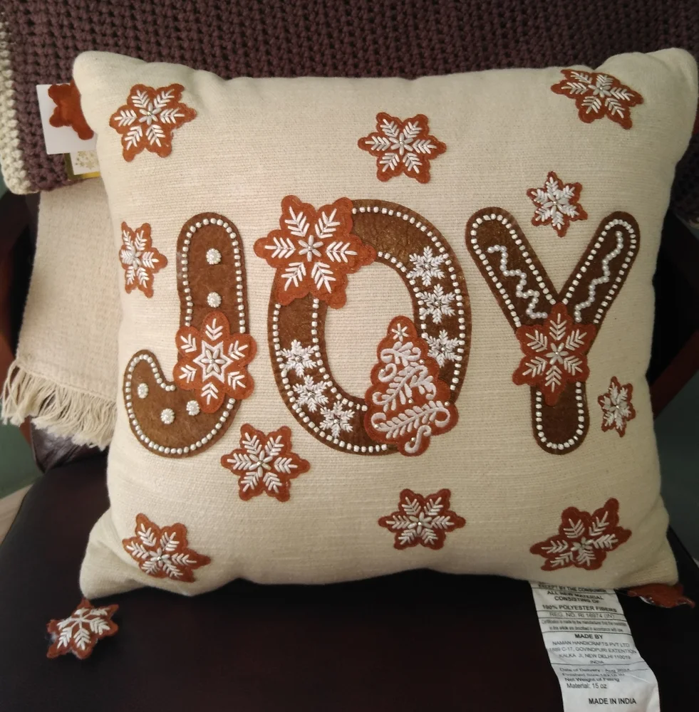 Holiday Joy Pillow with Brown and White Accents